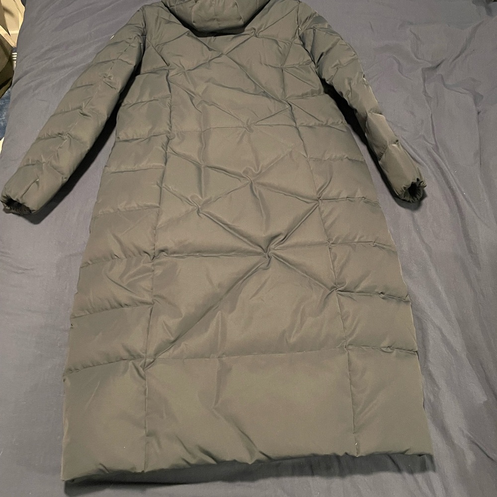 Women's Hooded Puffer Coat - Navy Blue - Picture 3 of 6
